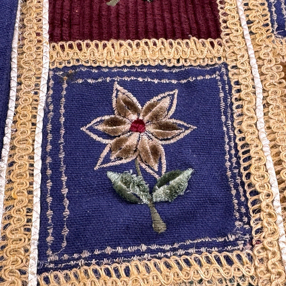 Patchwork Vest with Velvet Flowers Blue Cotton Sz Medium Corduroy Embroidery - Picture 4 of 8